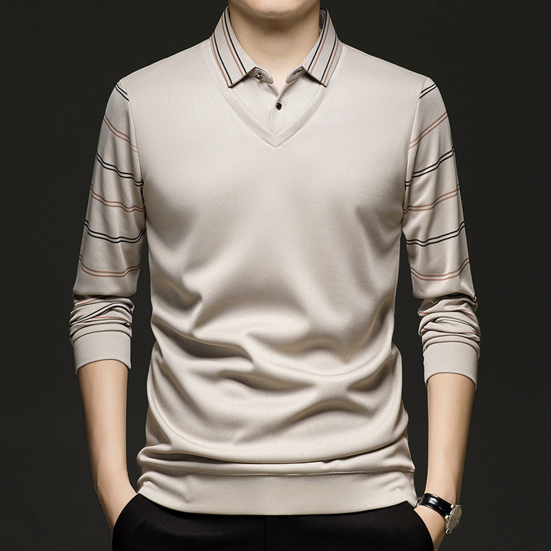 Pulover bărbați de toamnă, mâlneci lungi, aspect faux two-piece, model în carouri, croială lejeră, poliester, margine ribată