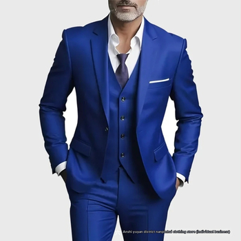 Tryjų dalių Slim-Fit kostiumas, vieno mygtuko, Notch Lapel, poliesterio mišinys, banketui