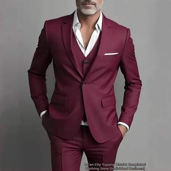 Tryjų dalių Slim-Fit kostiumas, vieno mygtuko, Notch Lapel, poliesterio mišinys, banketui