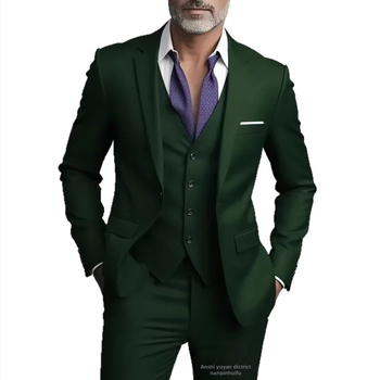 Tryjų dalių Slim-Fit kostiumas, vieno mygtuko, Notch Lapel, poliesterio mišinys, banketui