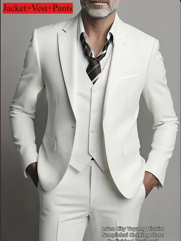 Tryjų dalių Slim-Fit kostiumas, vieno mygtuko, Notch Lapel, poliesterio mišinys, banketui