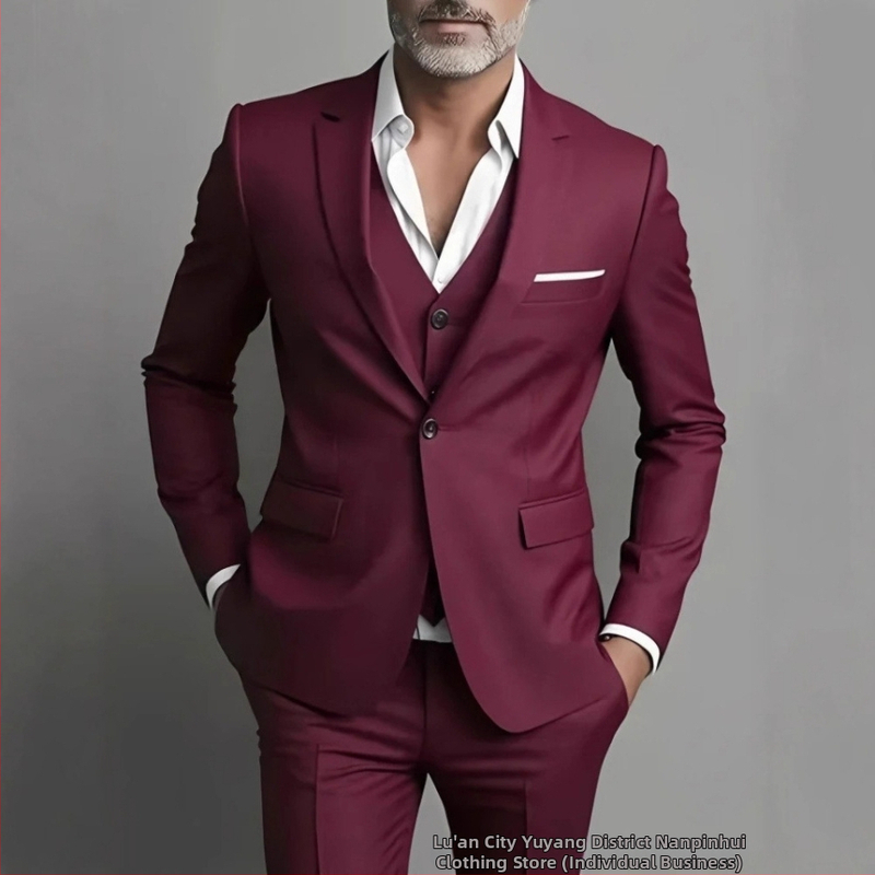 Tryjų dalių Slim-Fit kostiumas, vieno mygtuko, Notch Lapel, poliesterio mišinys, banketui