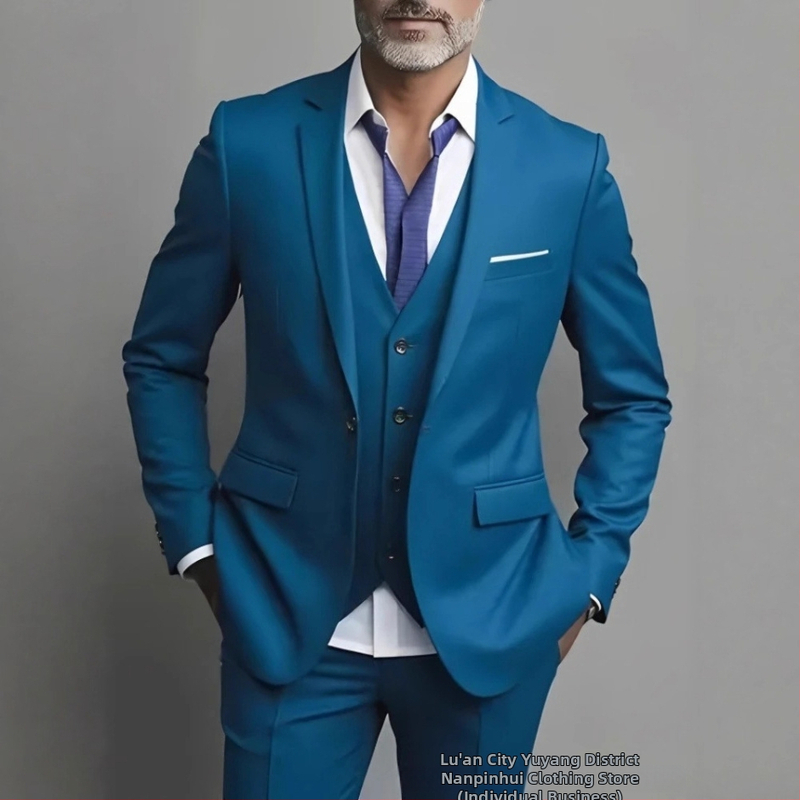 Tryjų dalių Slim-Fit kostiumas, vieno mygtuko, Notch Lapel, poliesterio mišinys, banketui