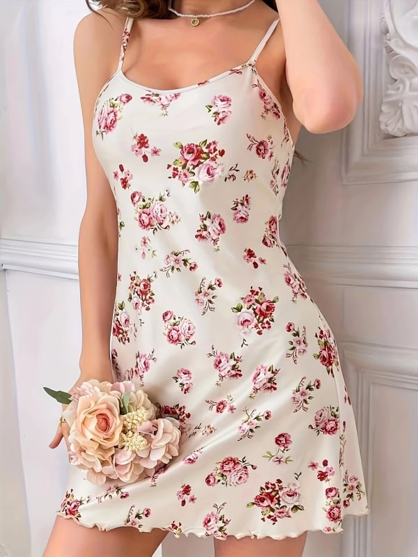 Женска нощничка с презрамки от млячна коприна, секси стил, къса пола, без ръкави, за спане и домашни условия