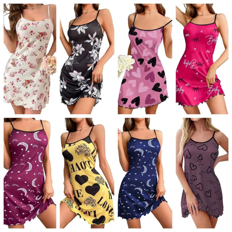 Женска нощничка с презрамки от млячна коприна, секси стил, къса пола, без ръкави, за спане и домашни условия