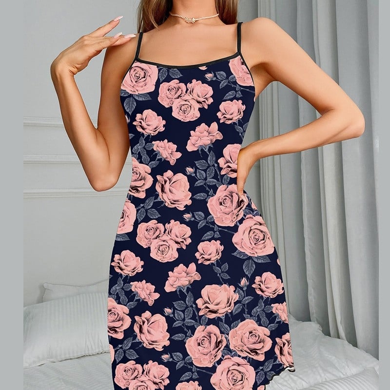 Женска нощничка с презрамки от млячна коприна, секси стил, къса пола, без ръкави, за спане и домашни условия