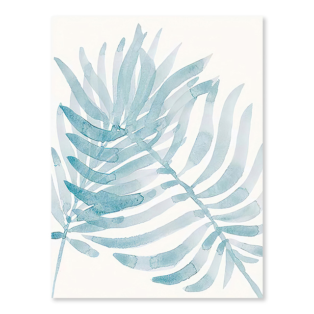 Bez rámu plátenný obraz na stenu so scenériou mora s palmovými listami; striekaná maľba, moderný minimalistický štýl, obdĺžnikový tvar, do obývačky/spálne/kúpeľne