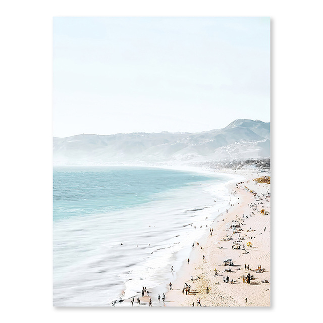 Bez rámu plátenný obraz na stenu so scenériou mora s palmovými listami; striekaná maľba, moderný minimalistický štýl, obdĺžnikový tvar, do obývačky/spálne/kúpeľne