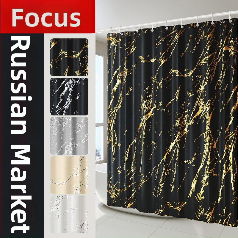 Polyesterový sprchový záves s mramorovým vzorom a nepravidelnou textúrou, vodotesný, možnosť prispôsobenia vzoru