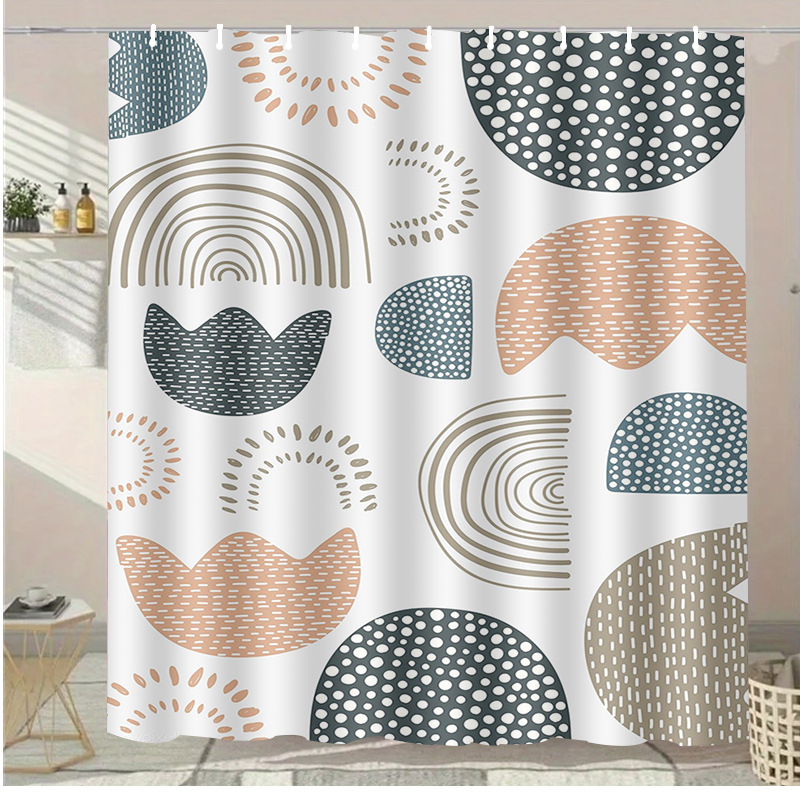 Sada sprchovej závesy – polyester, moderný minimalistický štýl, bez vŕtania, prispôsobenie k dispozícii, potlač loga