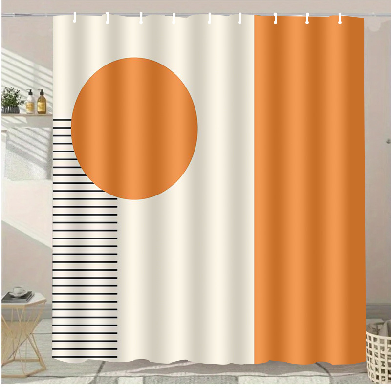 Sada sprchovej závesy – polyester, moderný minimalistický štýl, bez vŕtania, prispôsobenie k dispozícii, potlač loga