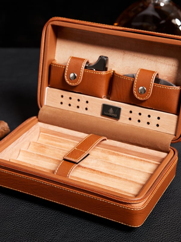 Set Cutie Țigări - Cutie portabilă din lemn de cedru cu recipient de umidificare și tăietor de țigări (Cod: Ltao670182321819; Marca: Other; Stil: Lux accesibil)