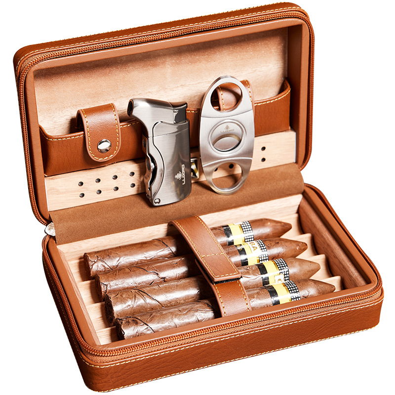 Set Cutie Țigări - Cutie portabilă din lemn de cedru cu recipient de umidificare și tăietor de țigări (Cod: Ltao670182321819; Marca: Other; Stil: Lux accesibil)