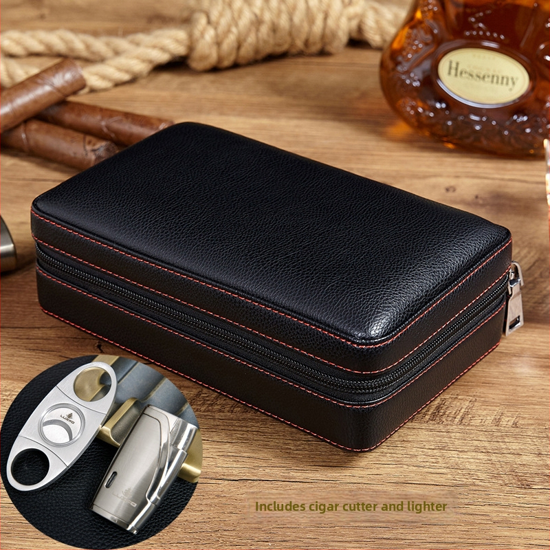 Set Cutie Țigări - Cutie portabilă din lemn de cedru cu recipient de umidificare și tăietor de țigări (Cod: Ltao670182321819; Marca: Other; Stil: Lux accesibil)