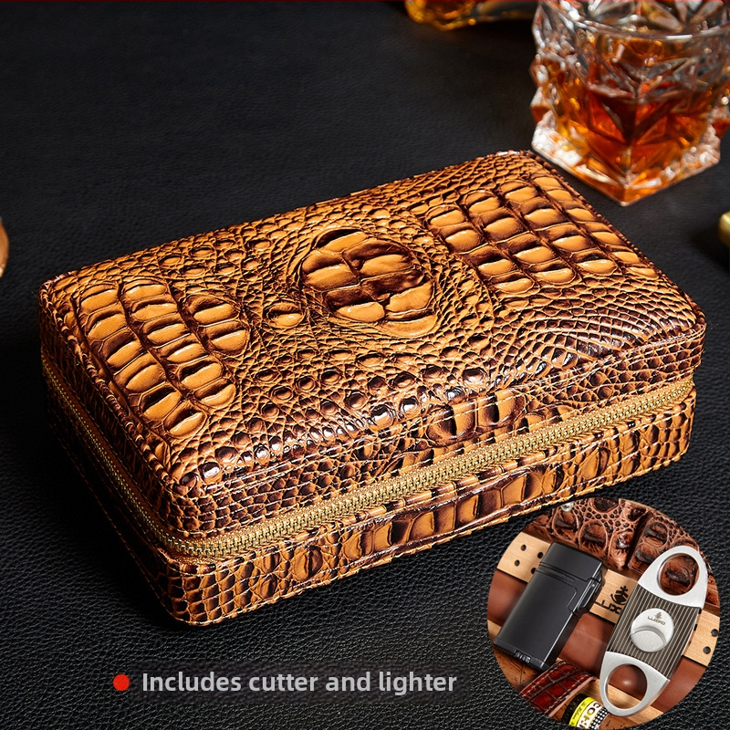 Set Cutie Țigări - Cutie portabilă din lemn de cedru cu recipient de umidificare și tăietor de țigări (Cod: Ltao670182321819; Marca: Other; Stil: Lux accesibil)