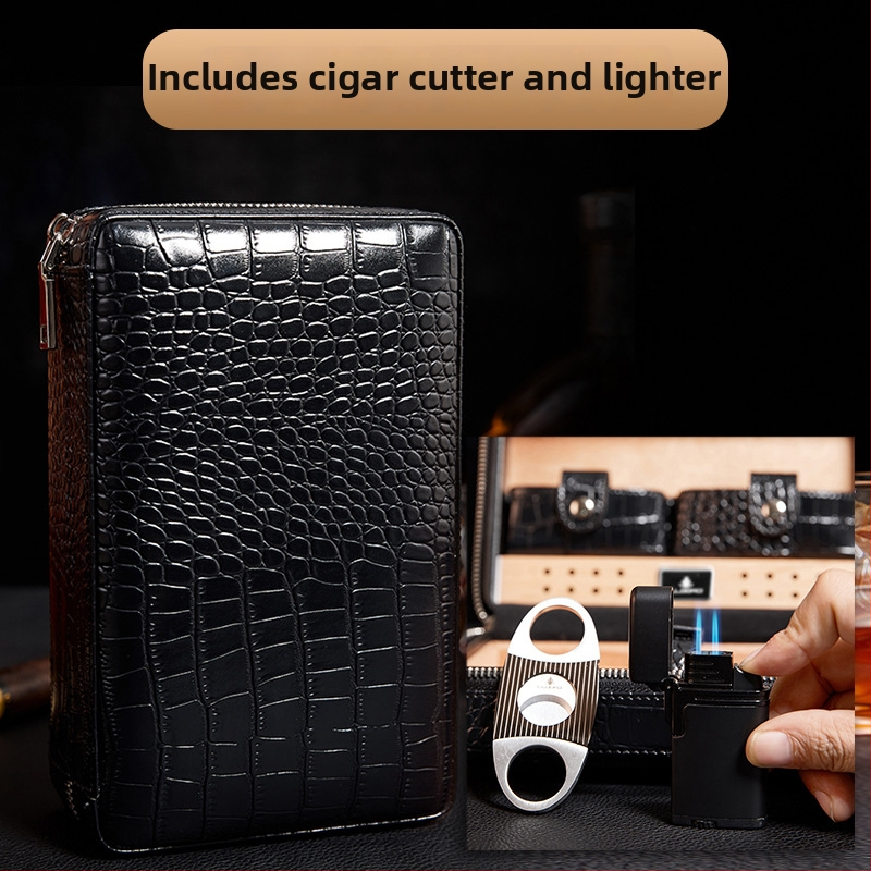 Set Cutie Țigări - Cutie portabilă din lemn de cedru cu recipient de umidificare și tăietor de țigări (Cod: Ltao670182321819; Marca: Other; Stil: Lux accesibil)