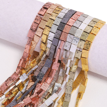 Négyzet alakú vulkáni kő gyöngyök elektroplatált felülettel, polírozott, karkötőhöz