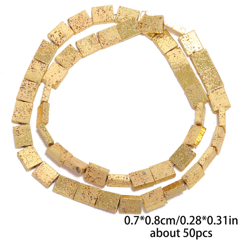 Négyzet alakú vulkáni kő gyöngyök elektroplatált felülettel, polírozott, karkötőhöz