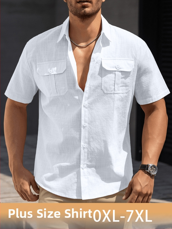 Vyriski trumpom rankoviu marškiniai iš 100% medvilnės su apverčiama apykakle ir kišenėmis – be raukšlių