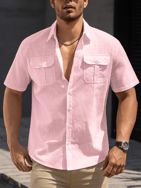Vyriski trumpom rankoviu marškiniai iš 100% medvilnės su apverčiama apykakle ir kišenėmis – be raukšlių