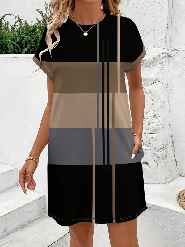 Milk silk anyagú kerek nyakú ruha, A-vonalú midi hossz, rövid Raglan ujjú, digitális nyomtatású minta, nyári casual 2025