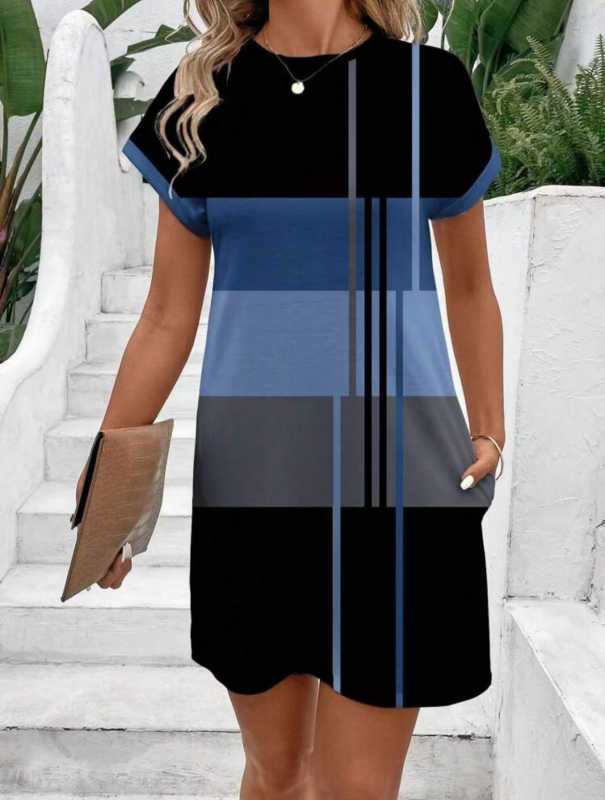 Milk silk anyagú kerek nyakú ruha, A-vonalú midi hossz, rövid Raglan ujjú, digitális nyomtatású minta, nyári casual 2025