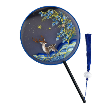 Στρογγυλό βεντάλι με μεταξωτή κέντημα, μεταλλικός δακτύλιος, κινέζικο στυλ