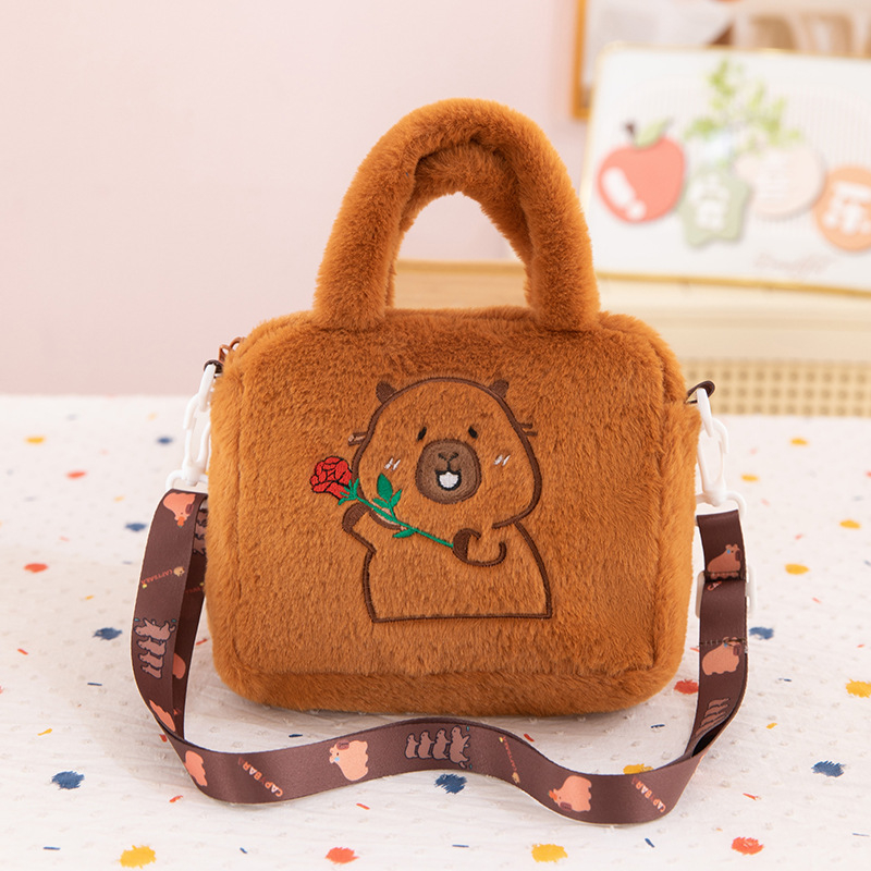 Capybara pliš torba za rame, crossbody stil, kratki pliš, PP pamuk punjenje, OEM logo
