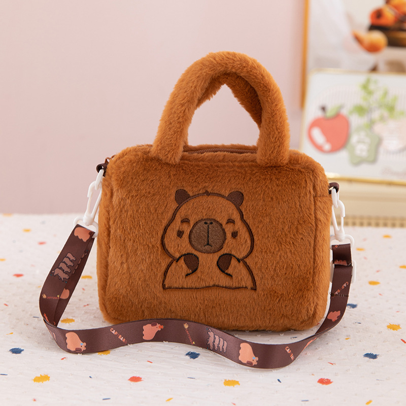 Capybara pliš torba za rame, crossbody stil, kratki pliš, PP pamuk punjenje, OEM logo