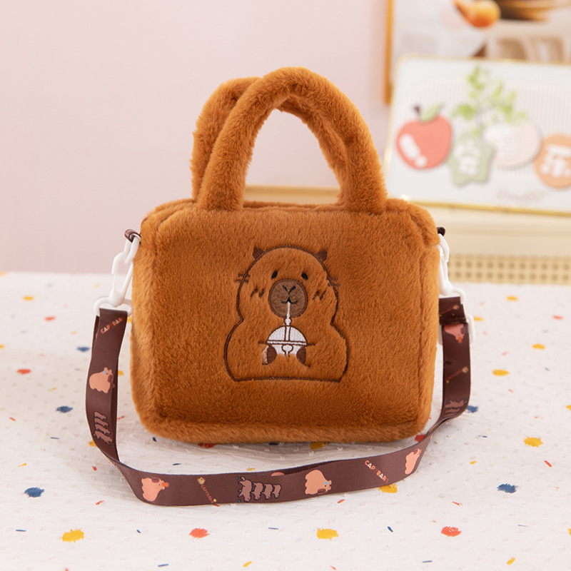 Capybara pliš torba za rame, crossbody stil, kratki pliš, PP pamuk punjenje, OEM logo