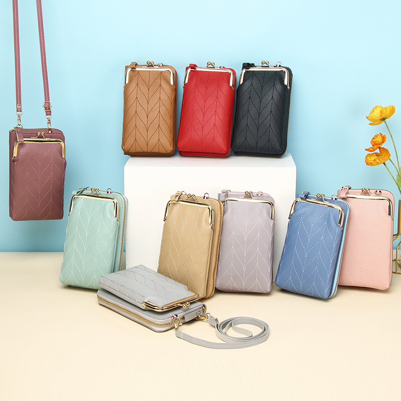 Τσάντα κινητού από PU δέρμα, κάθετης τετράγωνης μορφής, φερμουάρ, εσωτερική θήκη για κέρματα, γυναικείος street style