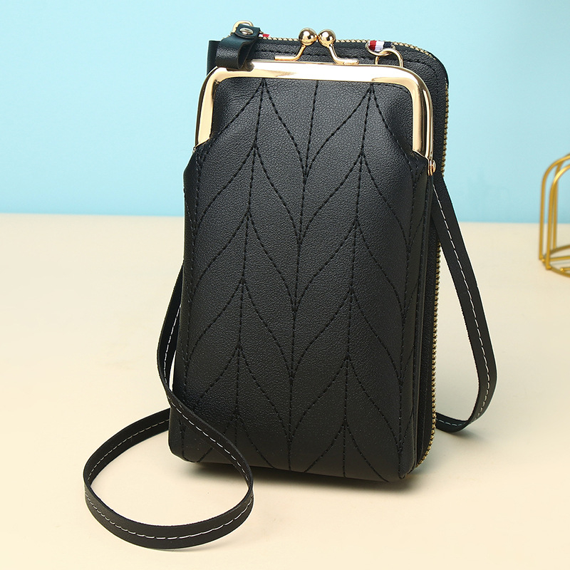 Τσάντα κινητού από PU δέρμα, κάθετης τετράγωνης μορφής, φερμουάρ, εσωτερική θήκη για κέρματα, γυναικείος street style