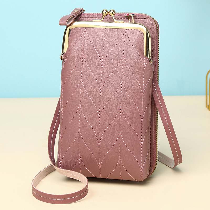 Τσάντα κινητού από PU δέρμα, κάθετης τετράγωνης μορφής, φερμουάρ, εσωτερική θήκη για κέρματα, γυναικείος street style