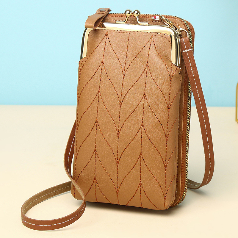 Τσάντα κινητού από PU δέρμα, κάθετης τετράγωνης μορφής, φερμουάρ, εσωτερική θήκη για κέρματα, γυναικείος street style