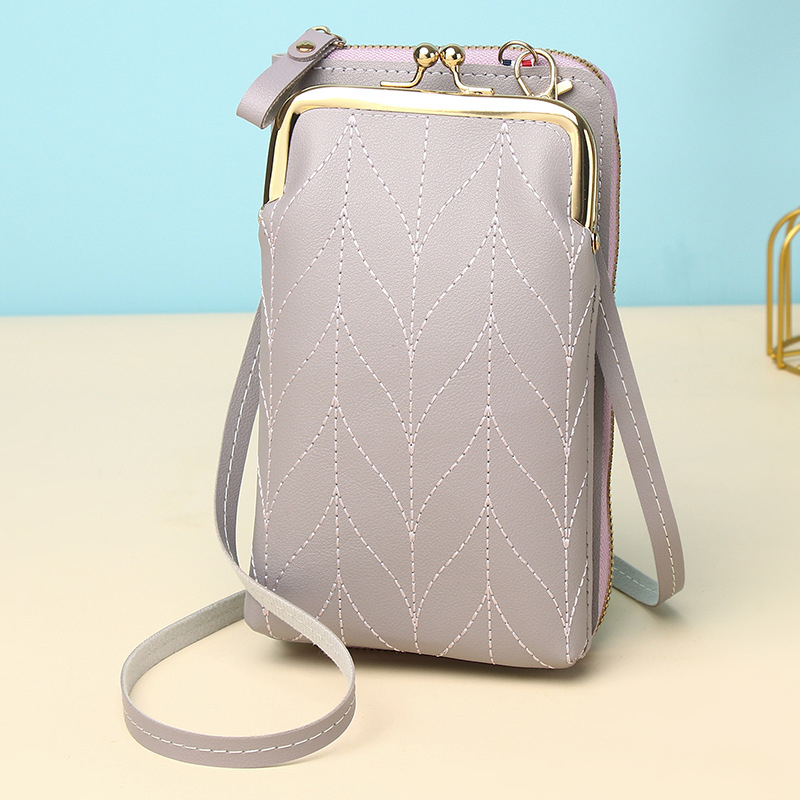 Τσάντα κινητού από PU δέρμα, κάθετης τετράγωνης μορφής, φερμουάρ, εσωτερική θήκη για κέρματα, γυναικείος street style