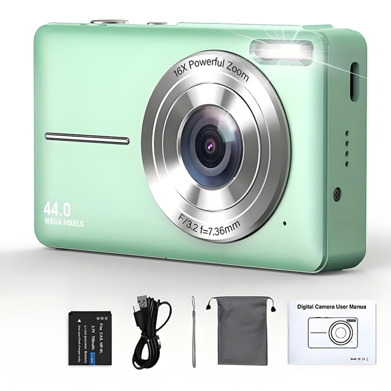 Vaikų mini skaitmeninė kamera – 8 MP CMOS, 1/2.7" jutiklis, 8x optinis priartinimas, 2.4" LCD, TF kortelė