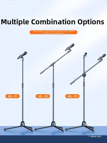 Profesionāls grīdas mikrofona statīvs ar integrētu vertikālo tripodu, piemērots tiešraidei un karaokei.