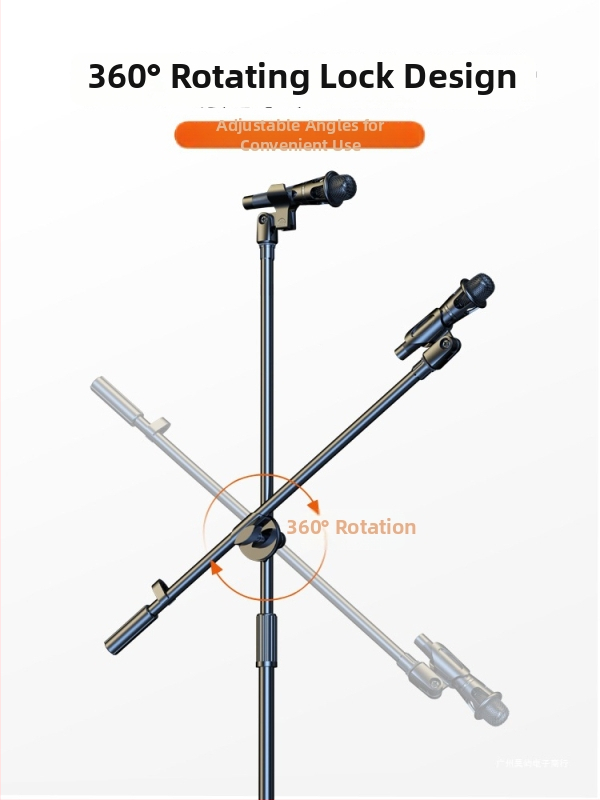 Profesionāls grīdas mikrofona statīvs ar integrētu vertikālo tripodu, piemērots tiešraidei un karaokei.