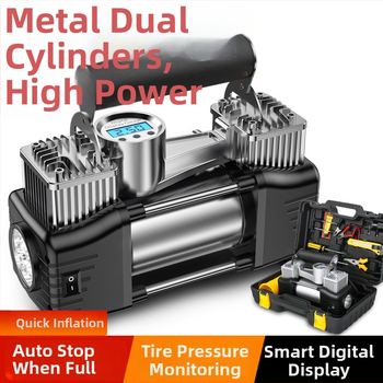 Pārvietojams divcilindru auto riepu piepumpētājs, 12V, 180W, 45 L/min, Digitālais displejs