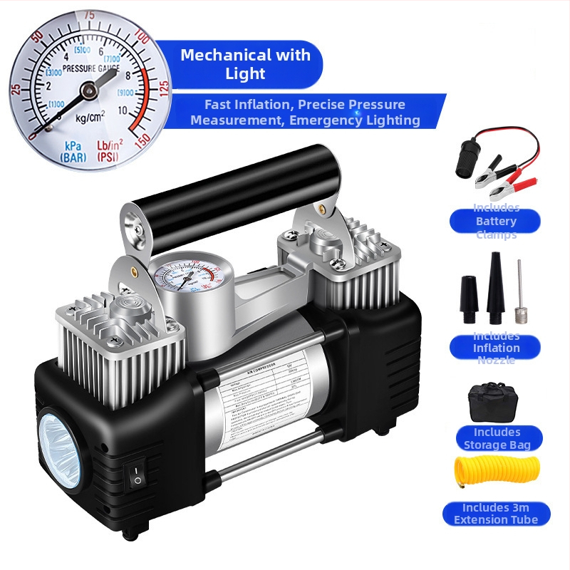 Pārvietojams divcilindru auto riepu piepumpētājs, 12V, 180W, 45 L/min, Digitālais displejs