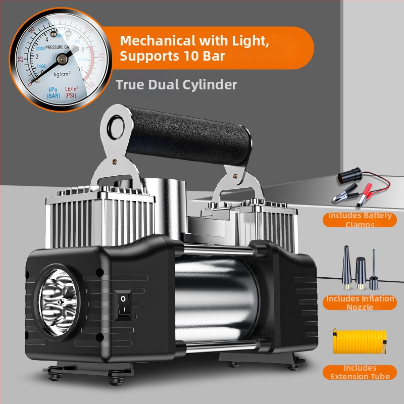 Pārvietojams divcilindru auto riepu piepumpētājs, 12V, 180W, 45 L/min, Digitālais displejs