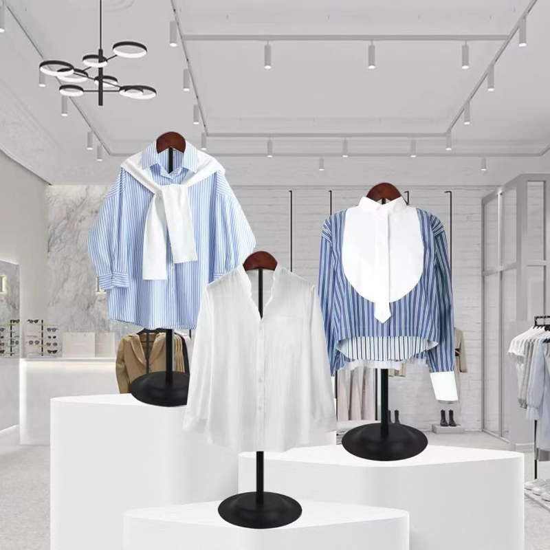 Teleskopický stojan na tričká pre obchod s odevmi — kovový stojan s T-tvarom pre dospelých a deti