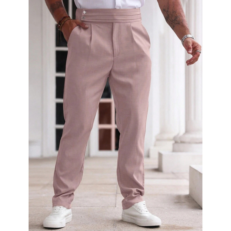 Vyriski kostiumų atskiri komplektai — siaura kirpimo linija, priekiniai trys sagų mygtukai, pagrindinis audinys: acetato pluoštas, sintetinių pluoštų mišinys, tinkamas visoms keturioms sezonoms