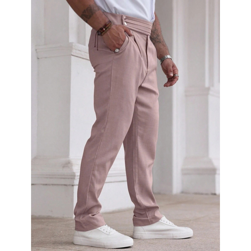 Vyriski kostiumų atskiri komplektai — siaura kirpimo linija, priekiniai trys sagų mygtukai, pagrindinis audinys: acetato pluoštas, sintetinių pluoštų mišinys, tinkamas visoms keturioms sezonoms