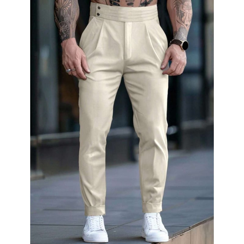 Vyriski kostiumų atskiri komplektai — siaura kirpimo linija, priekiniai trys sagų mygtukai, pagrindinis audinys: acetato pluoštas, sintetinių pluoštų mišinys, tinkamas visoms keturioms sezonoms