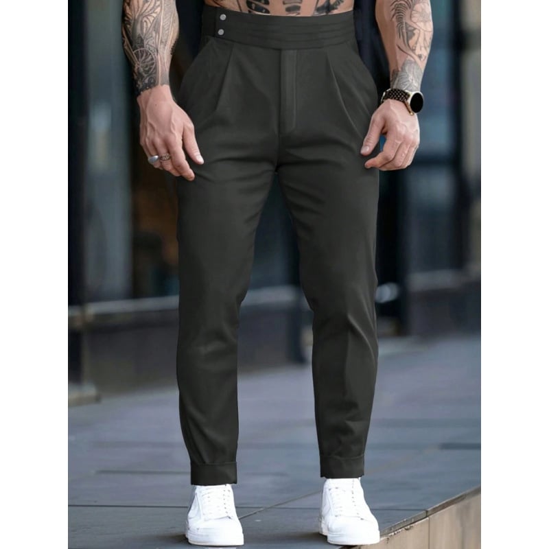 Vyriski kostiumų atskiri komplektai — siaura kirpimo linija, priekiniai trys sagų mygtukai, pagrindinis audinys: acetato pluoštas, sintetinių pluoštų mišinys, tinkamas visoms keturioms sezonoms