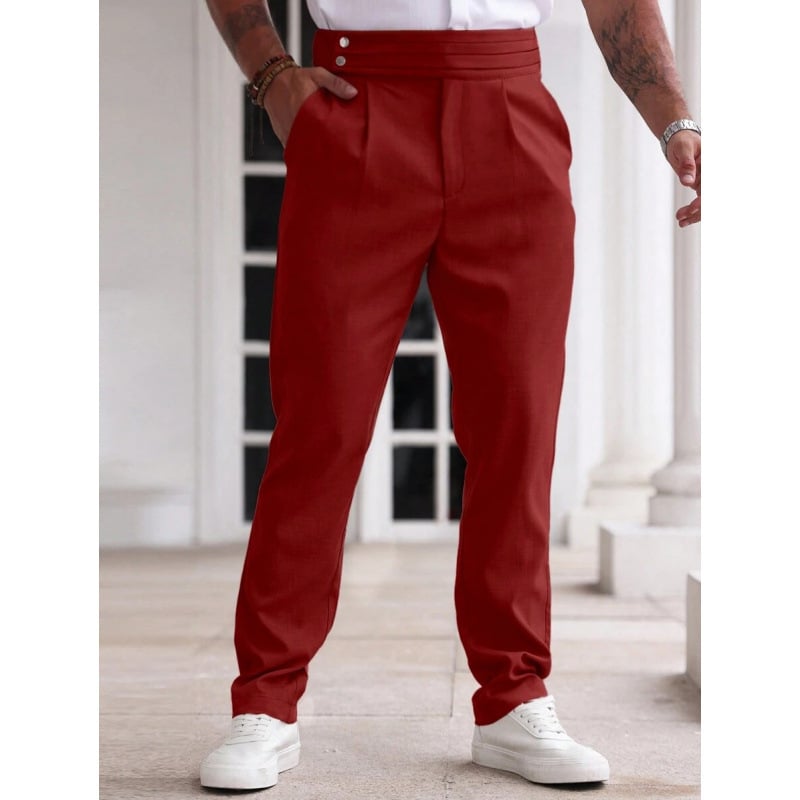 Vyriski kostiumų atskiri komplektai — siaura kirpimo linija, priekiniai trys sagų mygtukai, pagrindinis audinys: acetato pluoštas, sintetinių pluoštų mišinys, tinkamas visoms keturioms sezonoms