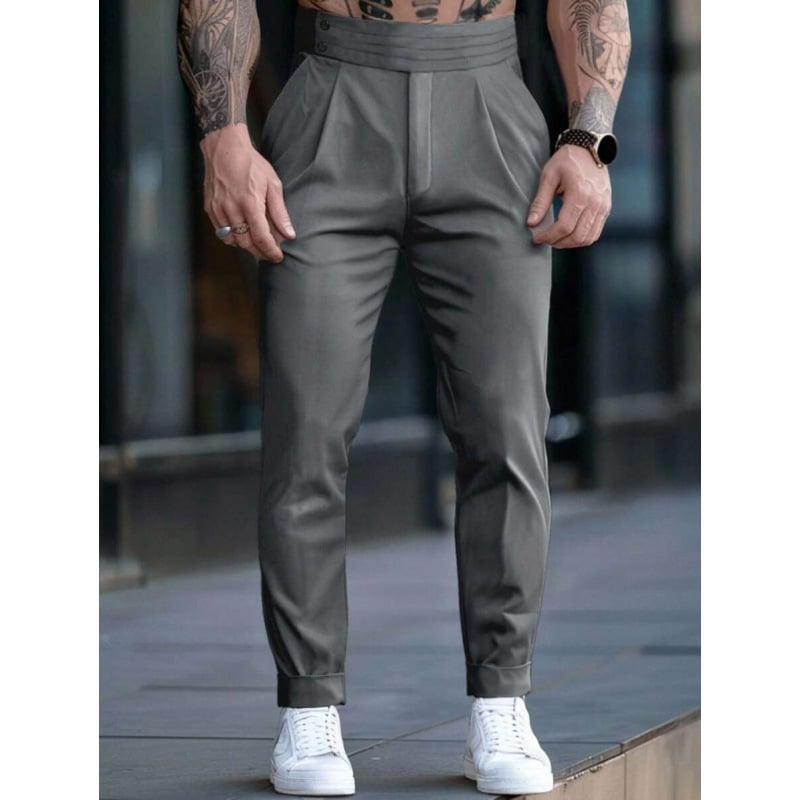 Vyriski kostiumų atskiri komplektai — siaura kirpimo linija, priekiniai trys sagų mygtukai, pagrindinis audinys: acetato pluoštas, sintetinių pluoštų mišinys, tinkamas visoms keturioms sezonoms