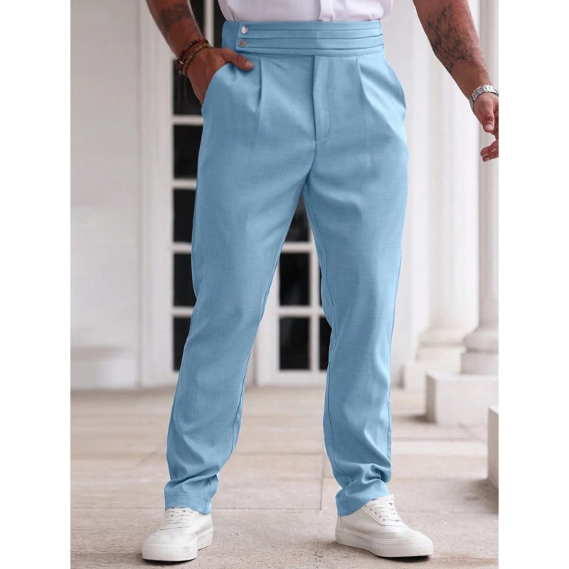 Vyriski kostiumų atskiri komplektai — siaura kirpimo linija, priekiniai trys sagų mygtukai, pagrindinis audinys: acetato pluoštas, sintetinių pluoštų mišinys, tinkamas visoms keturioms sezonoms