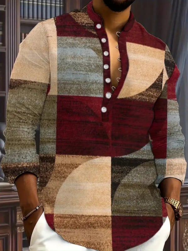 Vyrų lino mišinio marškiniai su Slim-Fit, ilgos rankovės, skaitmeninė spauda, Turn-Down apykaklė, pavasaris 2025